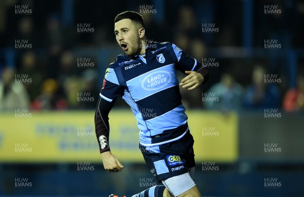 220319 - Cardiff Blues v Scarlets - Guinness PRO14 - Aled Summerhill of Cardiff Blues celebrates his second try