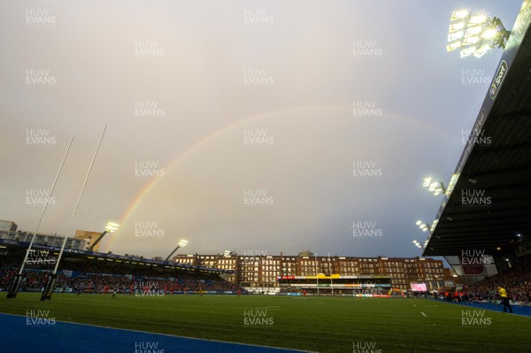 311217 - Cardiff Blues v Scarlets - Guinness PRO14 - A rainbow during play at Cardiff Arms Park