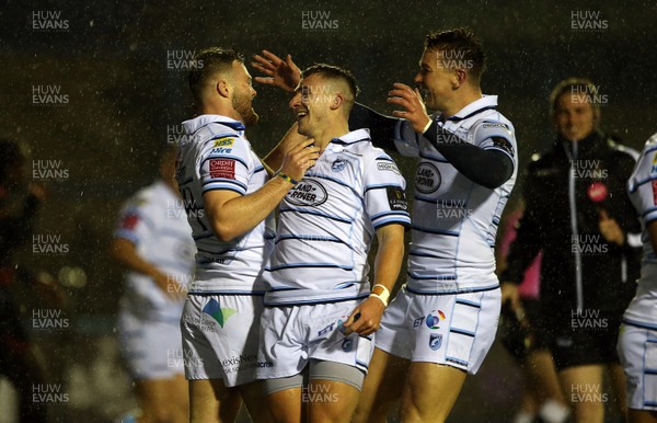 020319 - Cardiff Blues v Southern Kings - Guinness PRO14 - Owen Lane of Cardiff Blues celebrates scoring a try with team mates