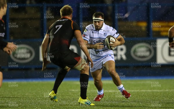 020319 - Cardiff Blues v Southern Kings - Guinness PRO14 - Liam Belcher of Cardiff Blues is challenged by Martinus Burger of Southern Kings