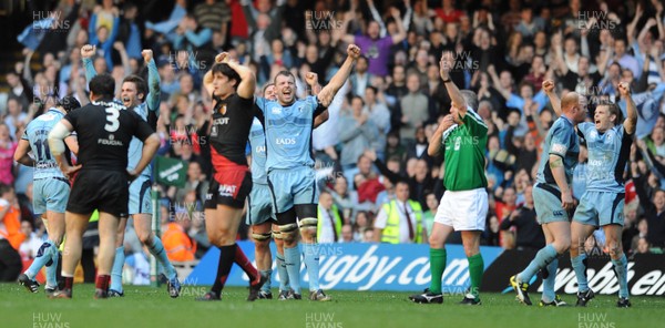 11.04.09 - Cardiff Blues v Toulouse - Heineken Cup Quarter-Final - Cardiff's Deiniol Jones celebrates at the end of the game. 