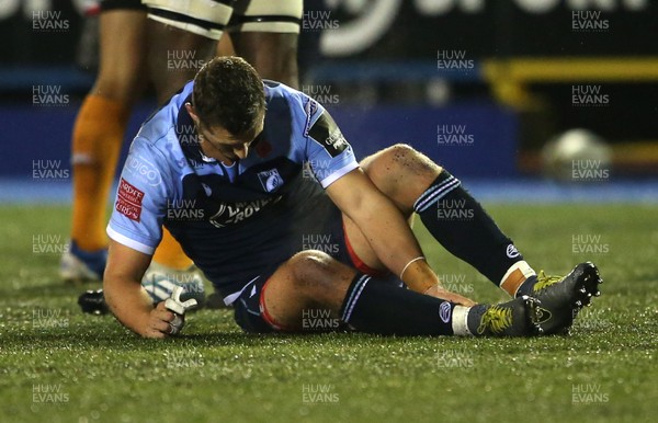 091119 - Cardiff Blues v Toyota Cheetahs - Guinness PRO14 - Jason Tovey of Cardiff Blues down injured holding his ankle