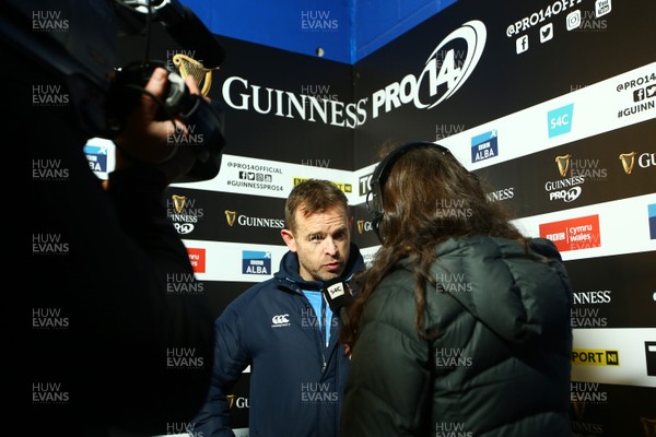 100218 - Cardiff Blues v Toyota Cheetahs - Guinness PRO14 - Head coach of The Blues Danny Wilson is interviewed at the end of the game
