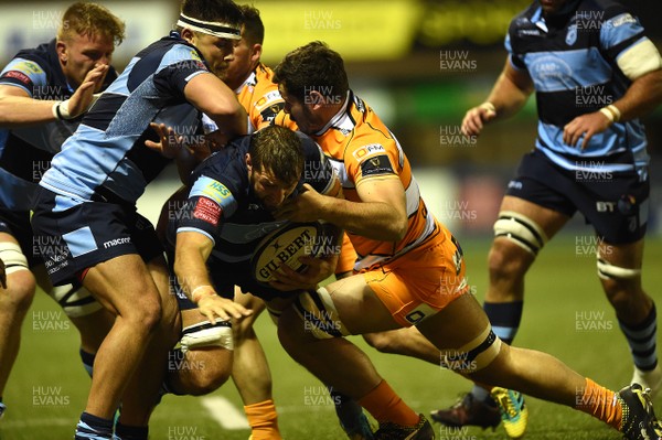 280918 - Cardiff Blues v Cheetahs - Guinness PRO14 - Josh Turnbull of Cardiff Blues is tackled by Justin Basson of Cheetahs