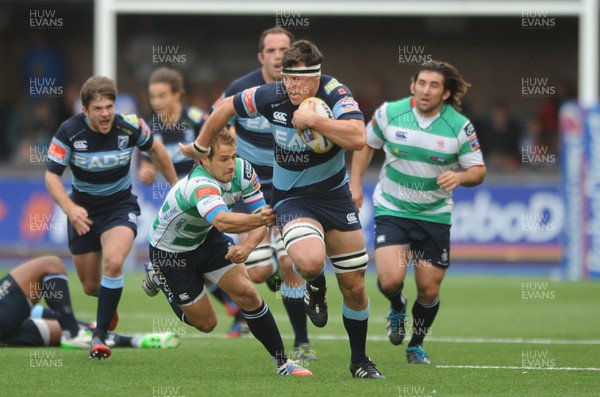 021113 - Cardiff Blues v Benetton Treviso - RaboDirect PRO12 -Robin Copeland of Cardiff Blues is tackled by Tobias Botes of Benetton Treviso