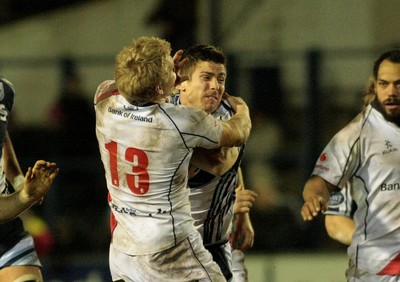 170212 Cardiff Blues v Ulster - RaboDirect PRO 12 -Blues' Richard Mustoe is tackled by Ulster's Nevin Spence