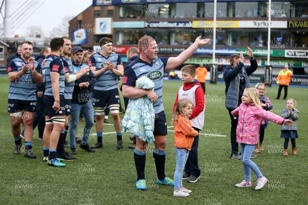 240318 - Cardiff Blues v Ulster - Guinness PRO14 - Rhys Gill of Cardiff Blues thanks fans