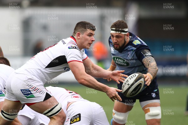 240318 - Cardiff Blues v Ulster - Guinness PRO14 - John Cooney of Ulster gets the ball away