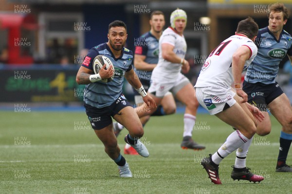 240318 - Cardiff Blues v Ulster - Guinness PRO14 - Willis Halaholo of Cardiff Blues takes on Jacob Stockdale of Ulster