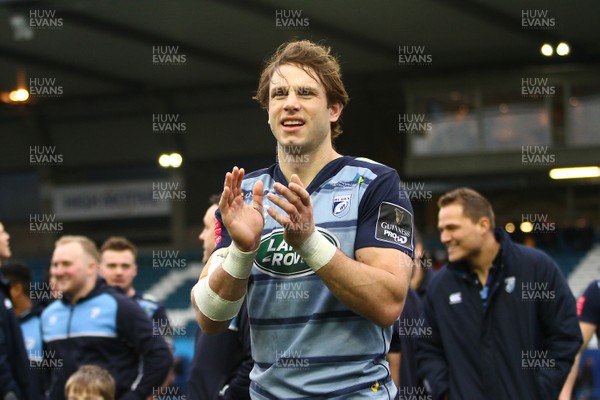 240318 - Cardiff Blues v Ulster - Guinness PRO14 - Blaine Scully of Cardiff Blues applauds the crowd after the final home game of the season