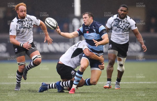 041118 - Cardiff Blues v Zebre, Guinness PRO14 - Steve Shingler of Cardiff Blues is tackled by Cruze Ah-Nau of Zebre