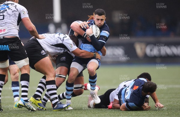 041118 - Cardiff Blues v Zebre, Guinness PRO14 - Aled Summerhill of Cardiff Blues is held