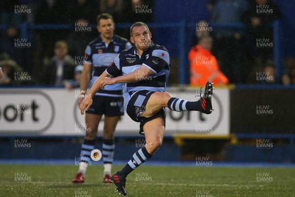 041118 - Cardiff Blues v Zebre, Guinness PRO14 - Gethin Jenkins of Cardiff Blues takes the final kick of the match on his last game before retiring