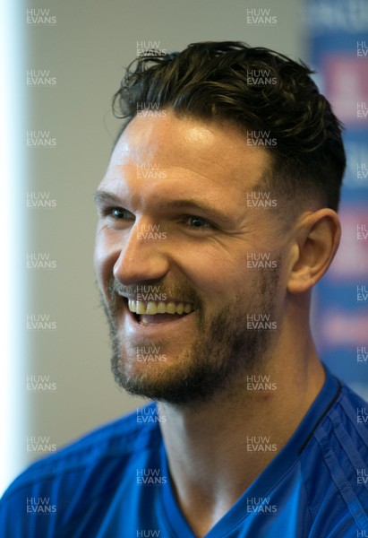 260118 - Cardiff City Press Conference and Training Session - Sean Morrison of Cardiff City during press conference ahead of their FA Cup match against Manchester City on the 28th January