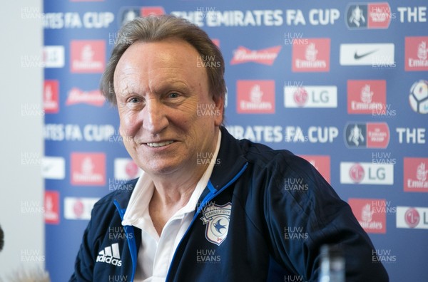 260118 - Cardiff City Press Conference and Training Session - Cardiff City manager Neil Warnock during press conference ahead of their FA Cup match against Manchester City on the 28th January