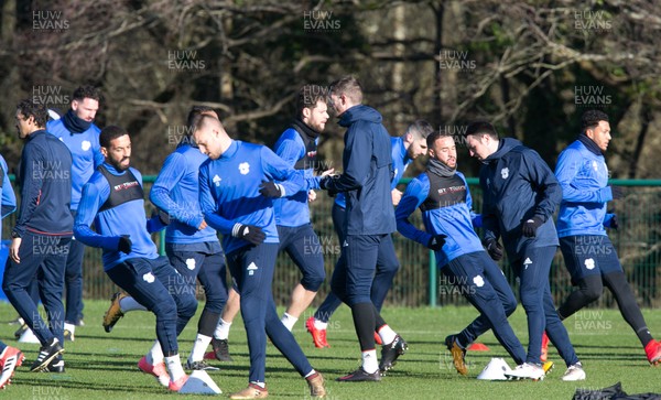 260118 - Cardiff City Press Conference and Training Session - Cardiff City players during a training session ahead of their FA Cup match against Manchester City on the 28th January