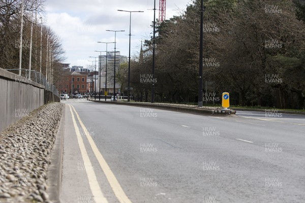 300320 - Cardiff City Centre Lockdown - Greyfriars Road, Cardiff empty with no cars during the coronavirus lockdown
