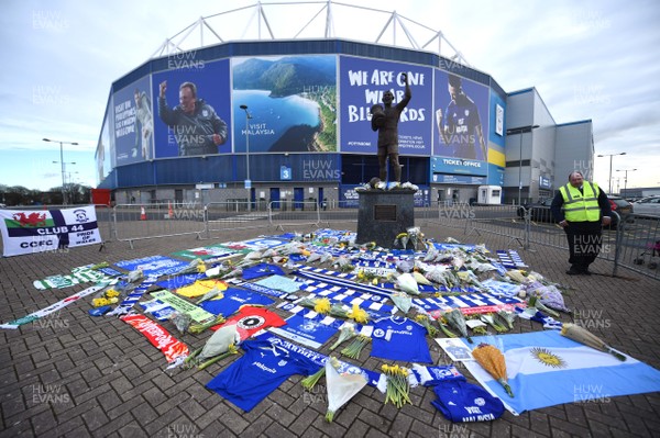 230119 - Emiliano Sala Plane Disappearance -Tributes are left after Cardiff City Stadium after the disappearance of Emiliano Sala plane