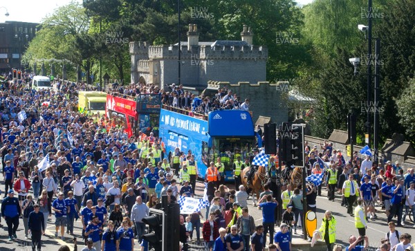 130518 - Cardiff City Premier League Promotion Parade Cardiff City players and staff are paraded through the streets of Cardiff on an open top bus