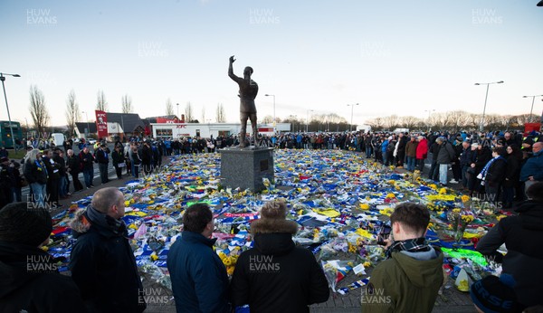 020219 - Cardiff City v AFC Bournemouth, Premier League - Flowers and tributes to Emiliano Sala continue to grow in numbers outside Cardiff City Stadium ahead of the match against Bournemouth