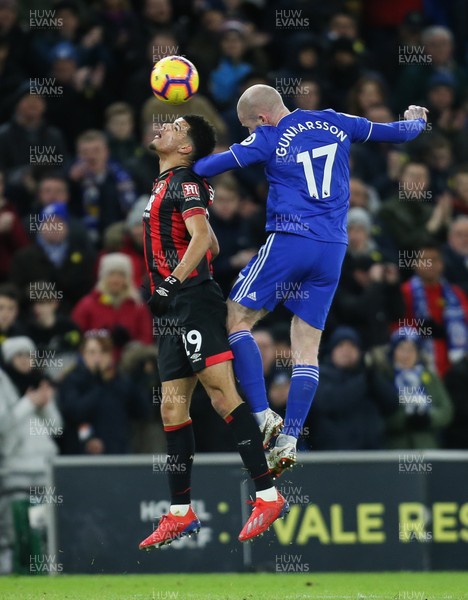 020219 - Cardiff City v AFC Bournemouth, Premier League - Aron Gunnarsson of Cardiff City' and Dominic Solanke of Bournemouth compete for the ball
