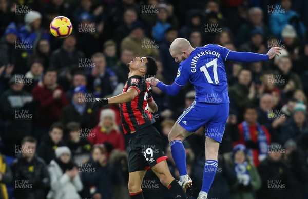 020219 - Cardiff City v AFC Bournemouth, Premier League - Aron Gunnarsson of Cardiff City' and Dominic Solanke of Bournemouth compete for the ball