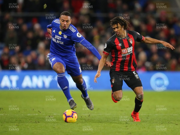 020219 - Cardiff City v AFC Bournemouth, Premier League - Kenneth Zohore of Cardiff City and Nathan Ake of Bournemouth compete for the ball