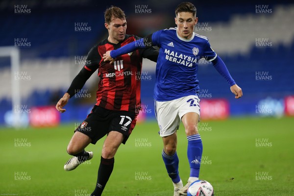 211020 - Cardiff City v AFC Bournemouth, Sky Bet Championship - Harry Wilson of Cardiff City takes on Jack Stacey of Bournemouth