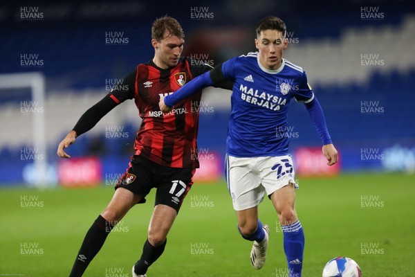 211020 - Cardiff City v AFC Bournemouth, Sky Bet Championship - Harry Wilson of Cardiff City takes on Jack Stacey of Bournemouth