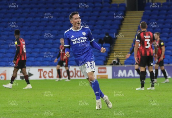 211020 - Cardiff City v AFC Bournemouth, Sky Bet Championship - Harry Wilson of Cardiff City celebrates after scoring goal