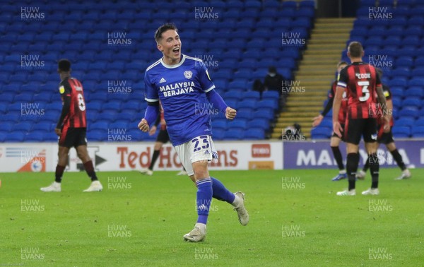 211020 - Cardiff City v AFC Bournemouth, Sky Bet Championship - Harry Wilson of Cardiff City celebrates after scoring goal