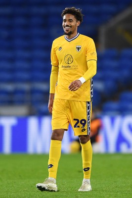 021225 -  Cardiff City v AFC Wimbledon - Vertu Trophy - Aron Sasu of Wimbledon scores the first goal of the game