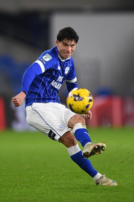 021225 -  Cardiff City v AFC Wimbledon - Vertu Trophy - Luey Giles of Cardiff City scores from a free kick 