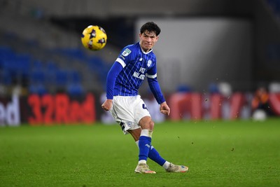 021225 -  Cardiff City v AFC Wimbledon - Vertu Trophy - Luey Giles of Cardiff City scores from a free kick 