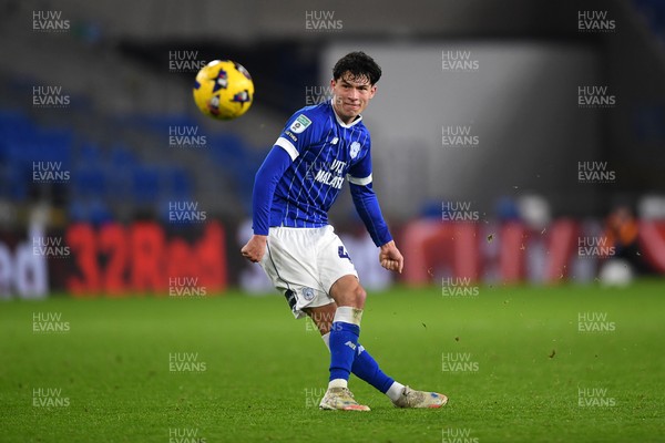 021225 -  Cardiff City v AFC Wimbledon - Vertu Trophy - Luey Giles of Cardiff City scores from a free kick 