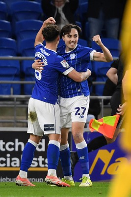170226 - Cardiff City v AFC Wimbledon - Sky Bet League 1 - Joel Colwill of Cardiff City celebrates scoring a goal with team mates