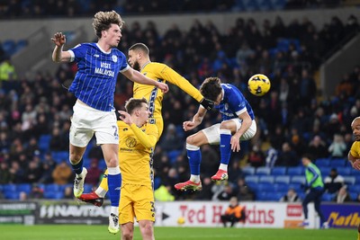 170226 - Cardiff City v AFC Wimbledon - Sky Bet League 1 - Perry NG of Cardiff City heads home a goal