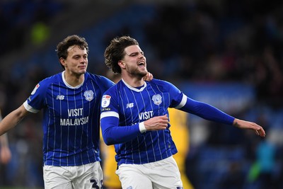 170226 - Cardiff City v AFC Wimbledon - Sky Bet League 1 - Ollie Tanner of Cardiff City celebrates scoring a goal with Perry NG of Cardiff City