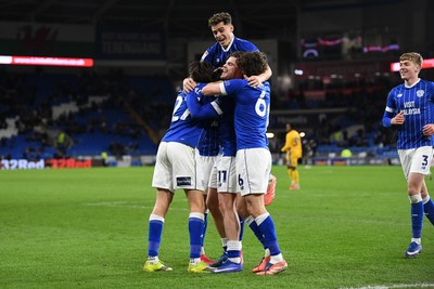 170226 - Cardiff City v AFC Wimbledon - Sky Bet League 1 - Ollie Tanner of Cardiff City celebrates scoring a goal with team mates