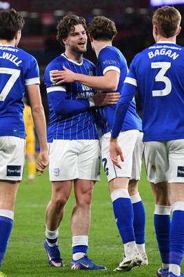 170226 - Cardiff City v AFC Wimbledon - Sky Bet League 1 - Ollie Tanner of Cardiff City celebrates scoring a goal with team mates