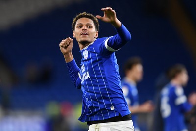 170226 - Cardiff City v AFC Wimbledon - Sky Bet League 1 - Omari Kellyman of Cardiff City celebrates the win at full time