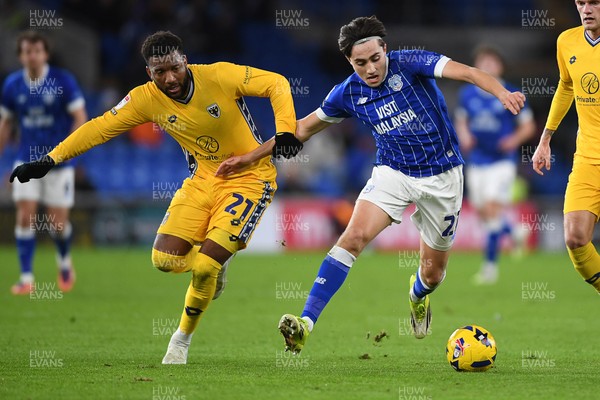 170226 - Cardiff City v AFC Wimbledon - Sky Bet League 1 - Joel Colwill of Cardiff City is challenged by Myles Hippolyte of Wimbledon