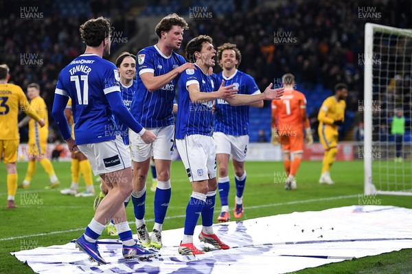 170226 - Cardiff City v AFC Wimbledon - Sky Bet League 1 - Perry NG of Cardiff City celebrates scoring a goal with team mates