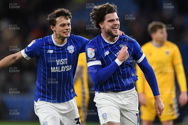 170226 - Cardiff City v AFC Wimbledon - Sky Bet League 1 - Ollie Tanner of Cardiff City celebrates scoring a goal with Perry NG of Cardiff City