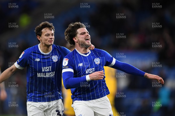 170226 - Cardiff City v AFC Wimbledon - Sky Bet League 1 - Ollie Tanner of Cardiff City celebrates scoring a goal with Perry NG of Cardiff City