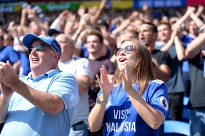 020918 - Cardiff City v Arsenal - Premier League - Cardiff City fans celebrate their sides first goal in the Premier League