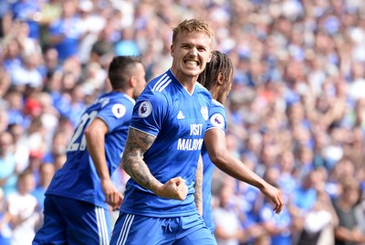 020918 - Cardiff City v Arsenal - Premier League - Danny Ward of Cardiff City celebrates scoring goal