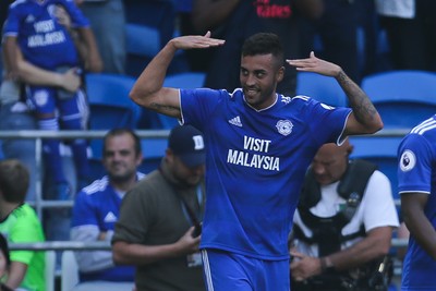 020918 - Cardiff City v Arsenal, Premier League - Victor Camarasa of Cardiff City celebrates after scoring goal