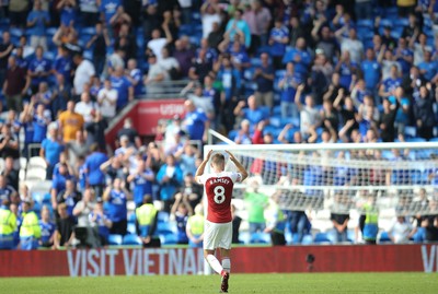 020918 - Cardiff City v Arsenal, Premier League - Aaron Ramsey of Arsenal applauds the Cardiff fans at the end of the match