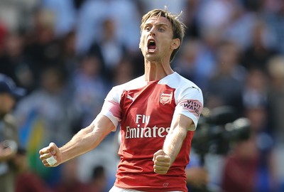 020918 - Cardiff City v Arsenal, Premier League - Nacho Monreal of Arsenal celebrates at the end of the match